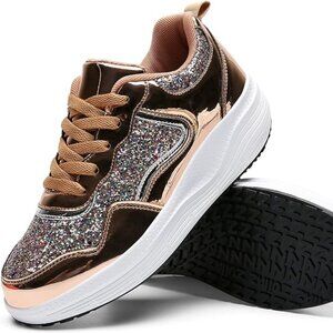 Women's glitter platform wedge athletic shoes